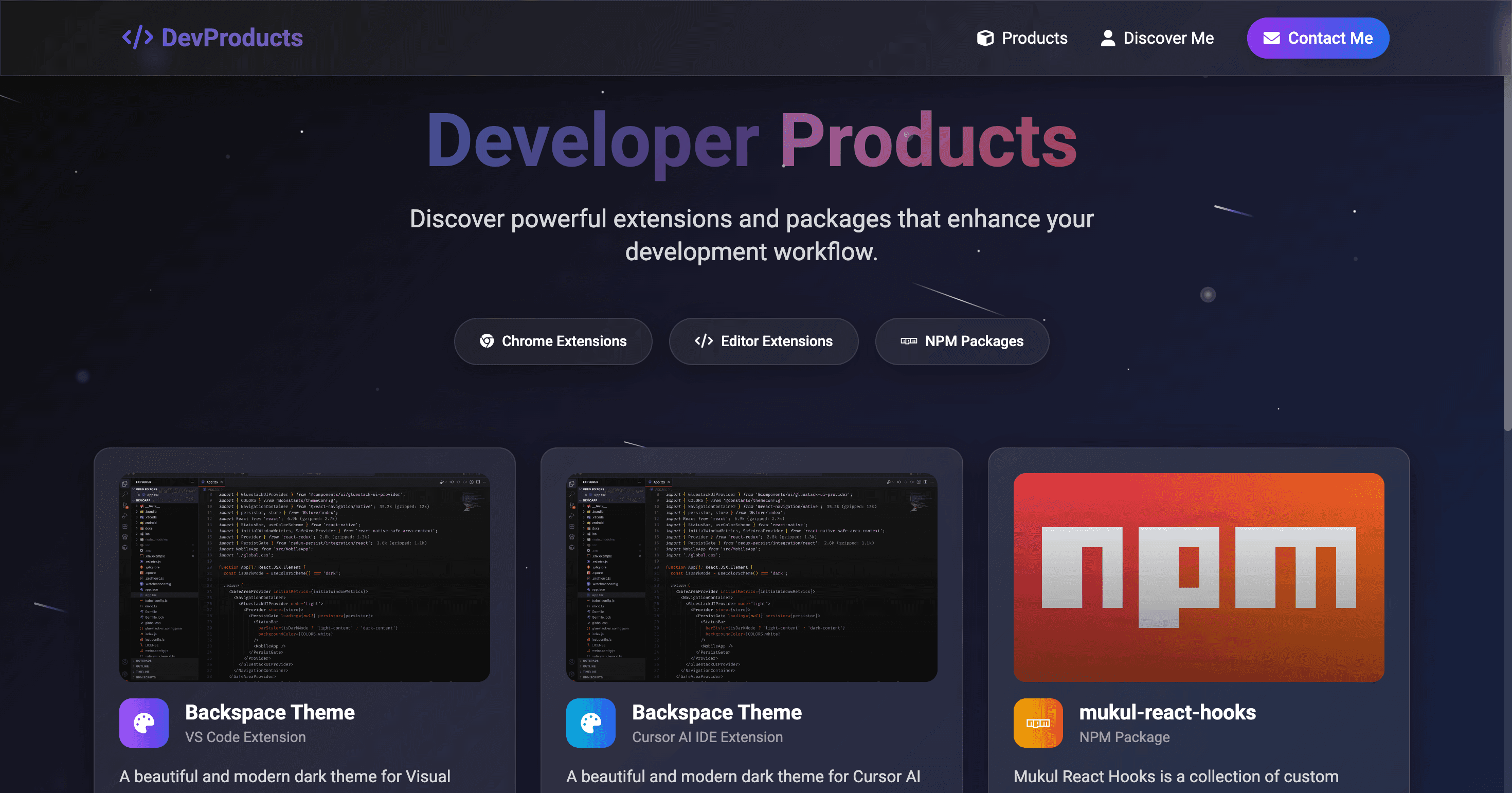 DevProducts (Products Website) screenshot